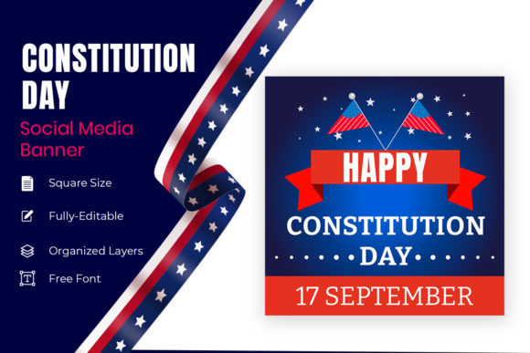 Constitution Day Decorated with Stars and American Star Background For 17 September
