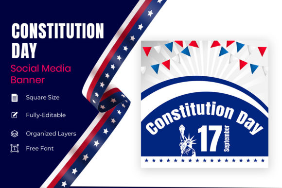 Design for Banner Text and Brush USA: A Patriotic Celebration of Constitution Day